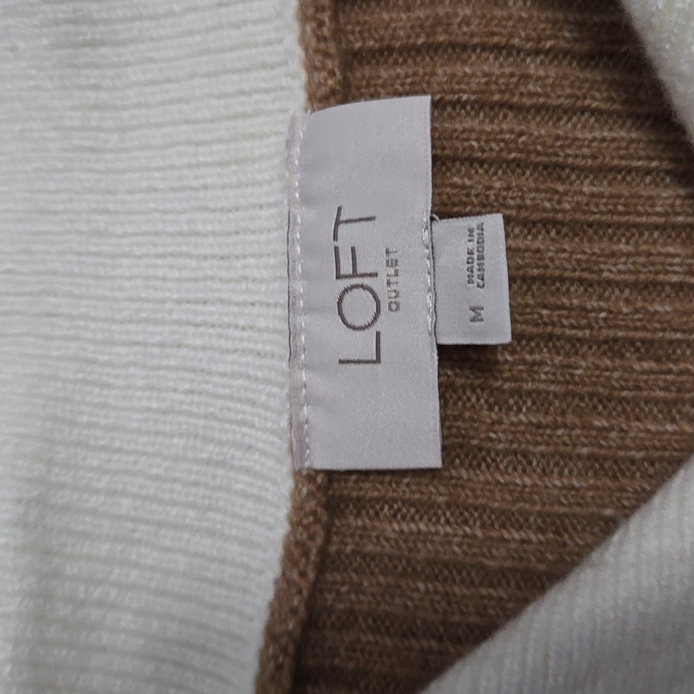 LOFT Two-Tone Ribbed Pullover Sweater in Camel and Cream - Picture 2 of 7